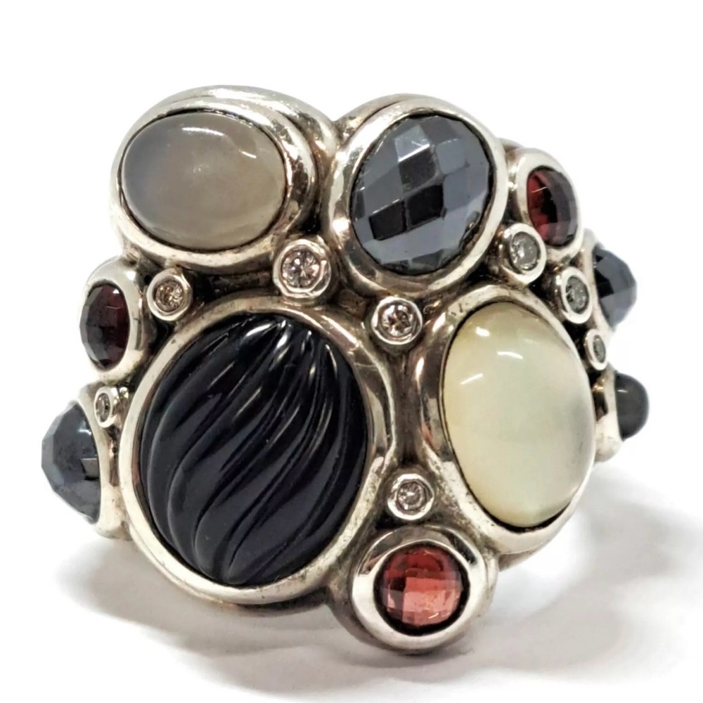 David Yurman Heavy Multistone Diamond Mosaic Sterling Silver Cocktail Ring 8.75